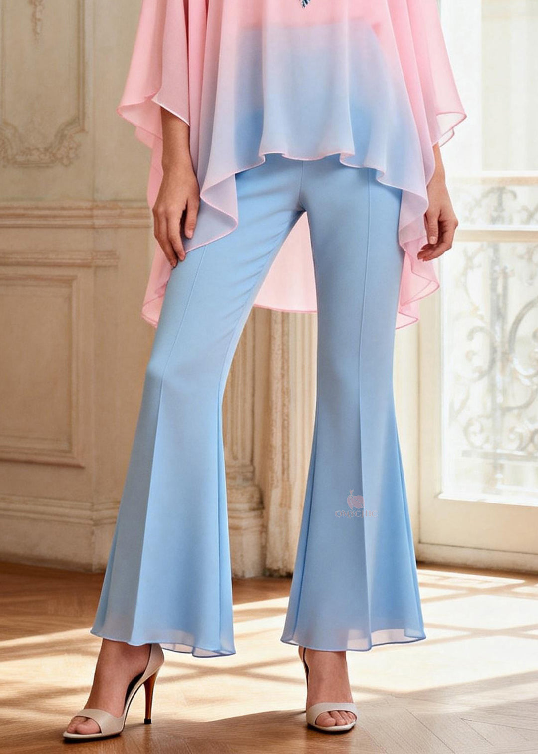 Beautiful Asymmetrical Design Top And Pants Chiffon Two Pieces Set Summer