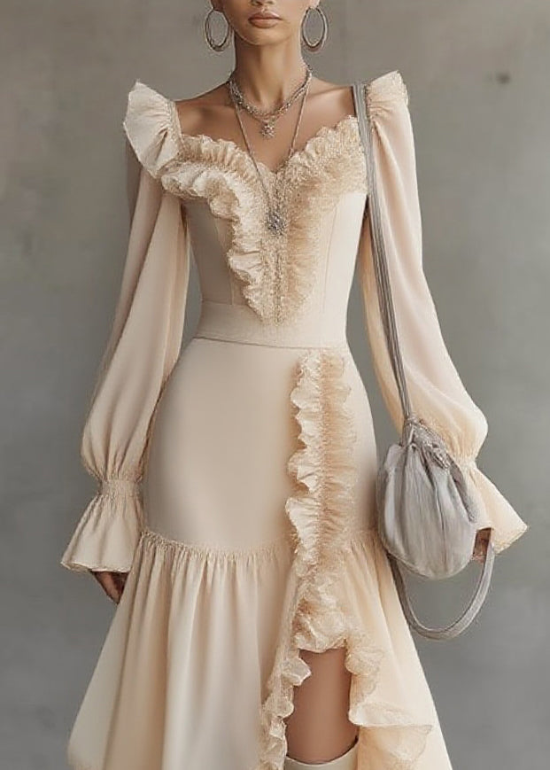 Beautiful Asymmetrical Ruffled Patchwork Solid Vacation Maxi Dresses Spring - Omychic