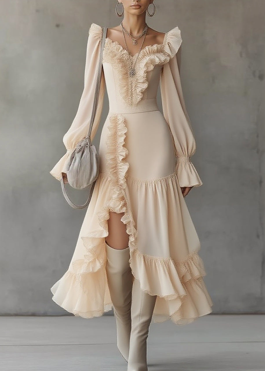 Beautiful Asymmetrical Ruffled Patchwork Solid Vacation Maxi Dresses Spring - Omychic