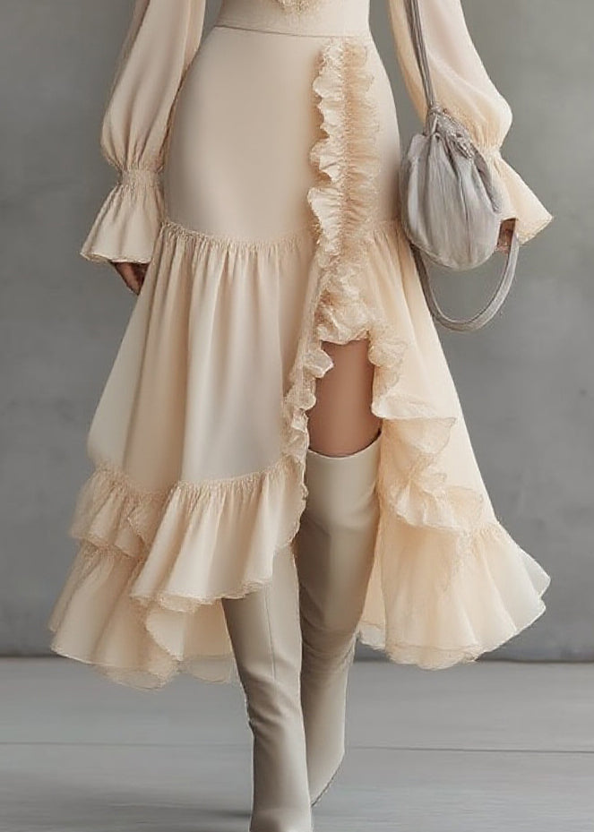 Beautiful Asymmetrical Ruffled Patchwork Solid Vacation Maxi Dresses Spring - Omychic