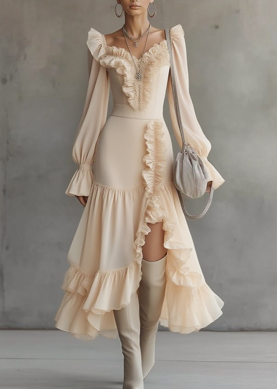 Beautiful Asymmetrical Ruffled Patchwork Solid Vacation Maxi Dresses Spring - Omychic