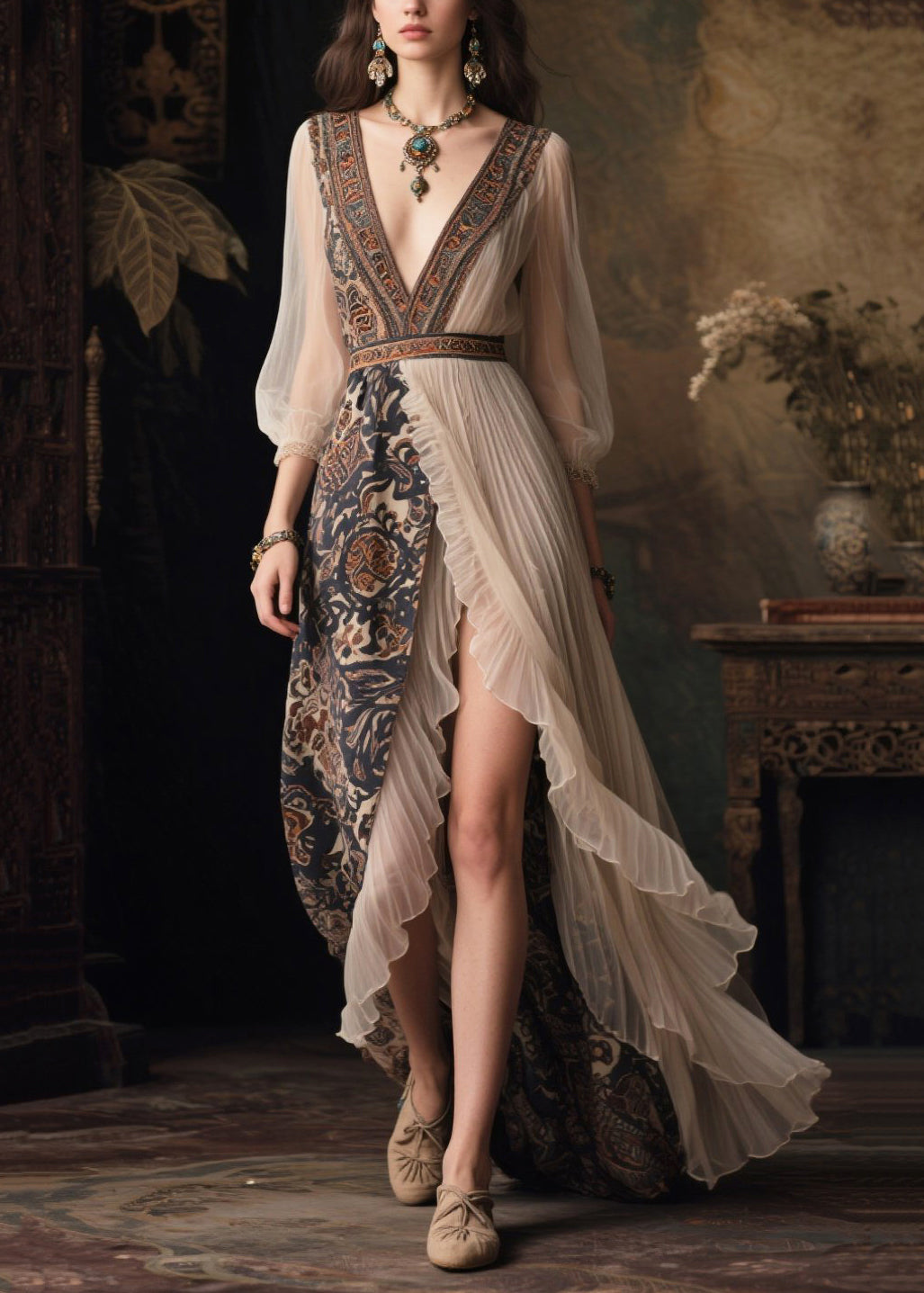 Beautiful Asymmetrical Side Open Chiffon Dinner Dresses Summer