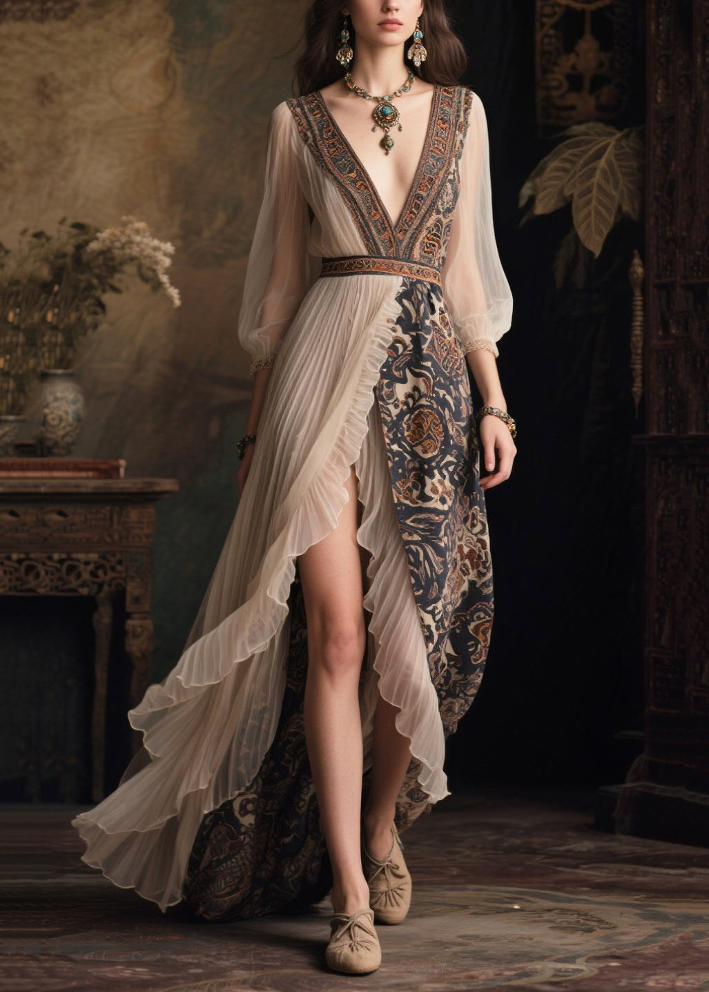 Beautiful Asymmetrical Side Open Chiffon Dinner Dresses Summer