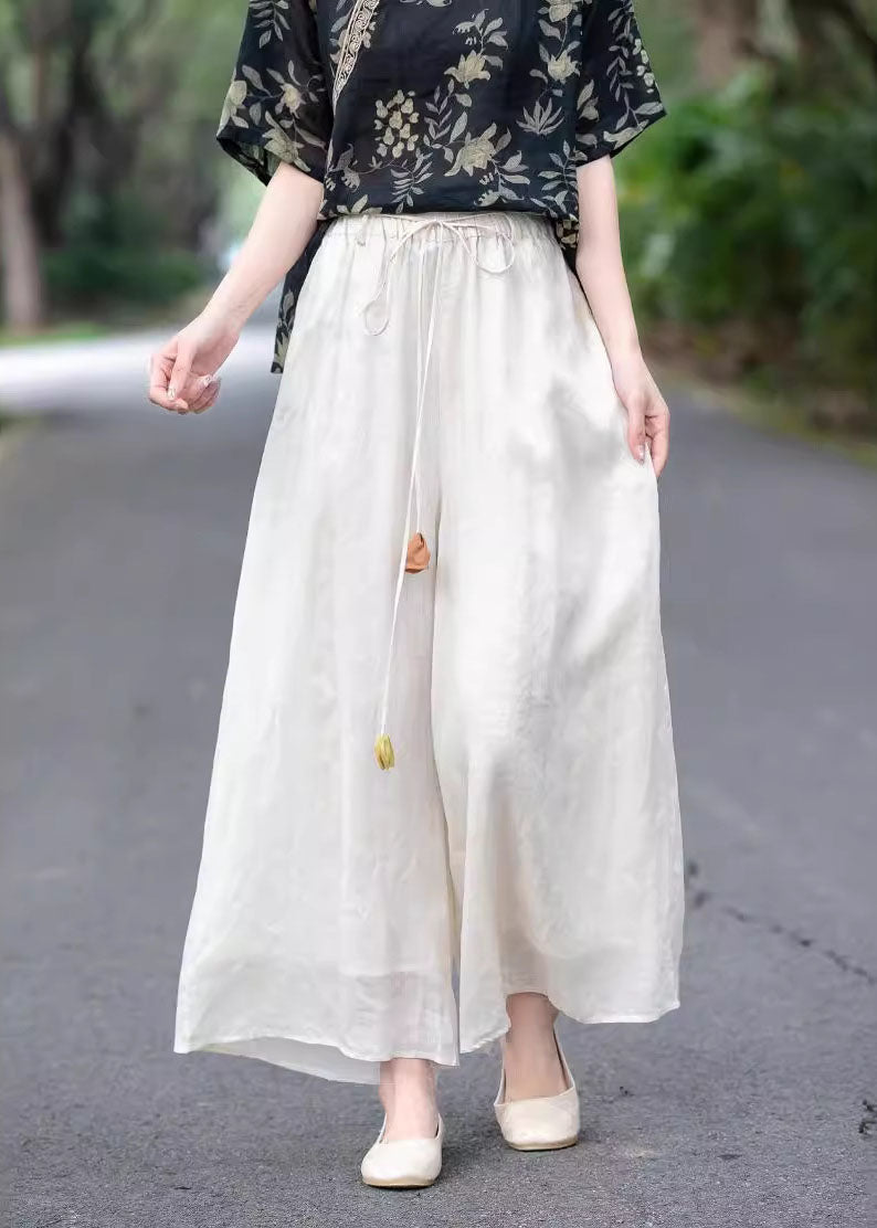 Beautiful Beige High Waist Elastic Waist Linen Pants Summer