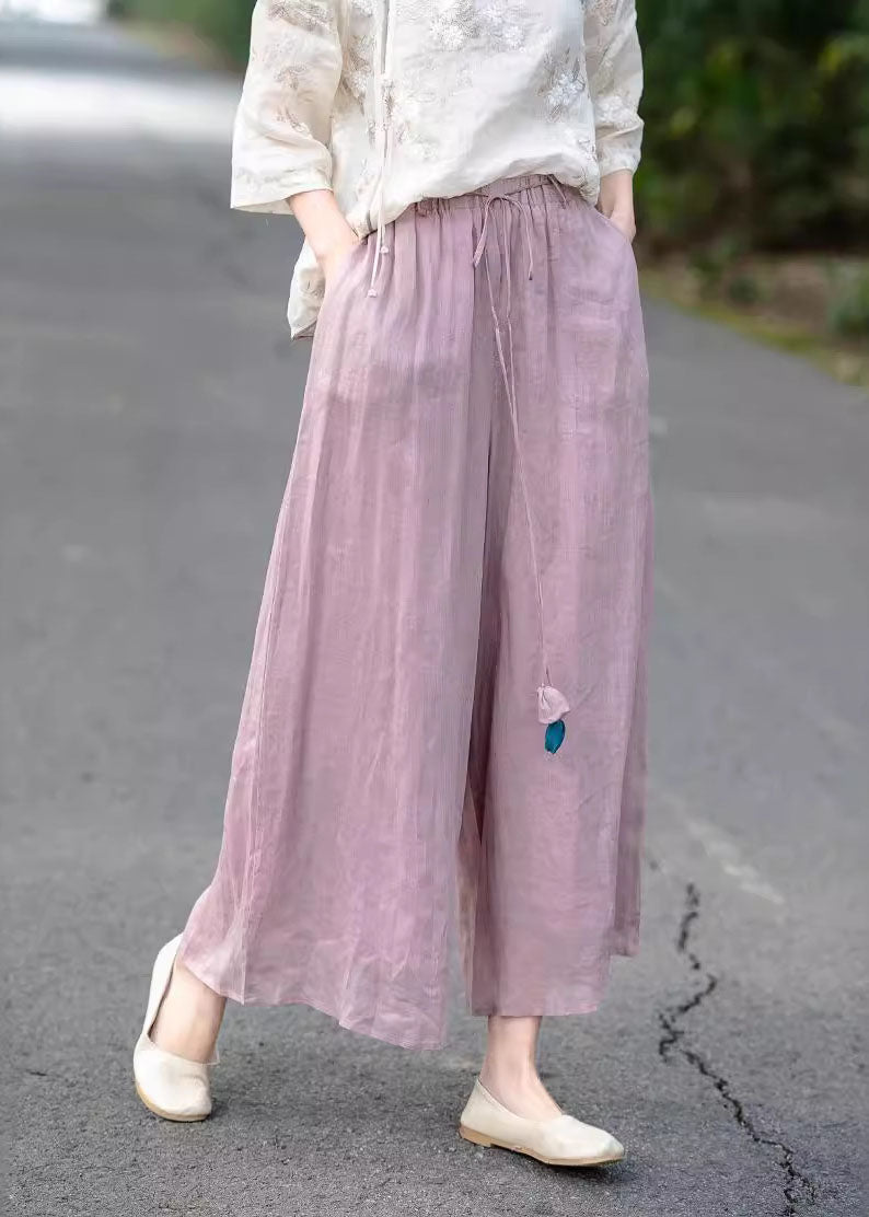 Beautiful Beige High Waist Elastic Waist Linen Pants Summer
