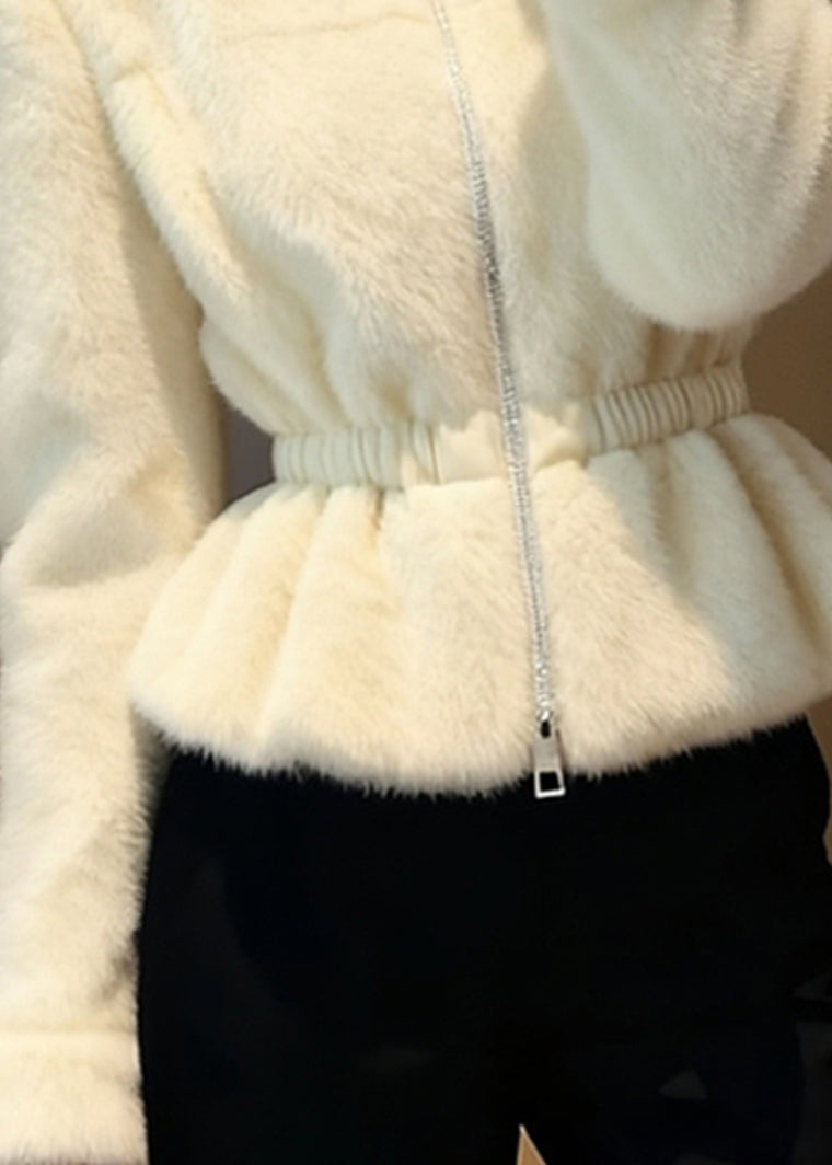 Beautiful Beige Patchwork Elastic Waist Mink Hair Coats Winter