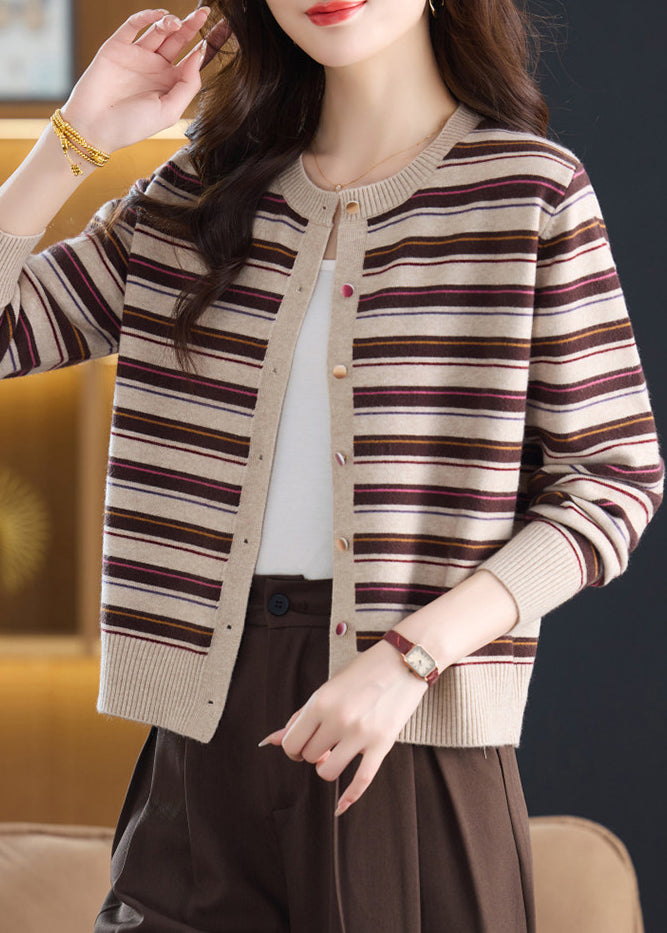Beautiful Beige Striped Silm Fit Knit Cardigans Fall