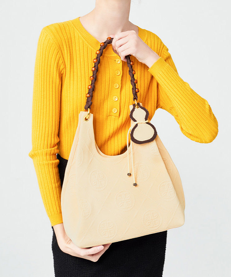 Beautiful Beige Tasseled Embroidered Cotton Women Handbags