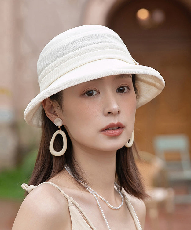 Beautiful Beige Wrinkled Bow Classy Cloche Hat