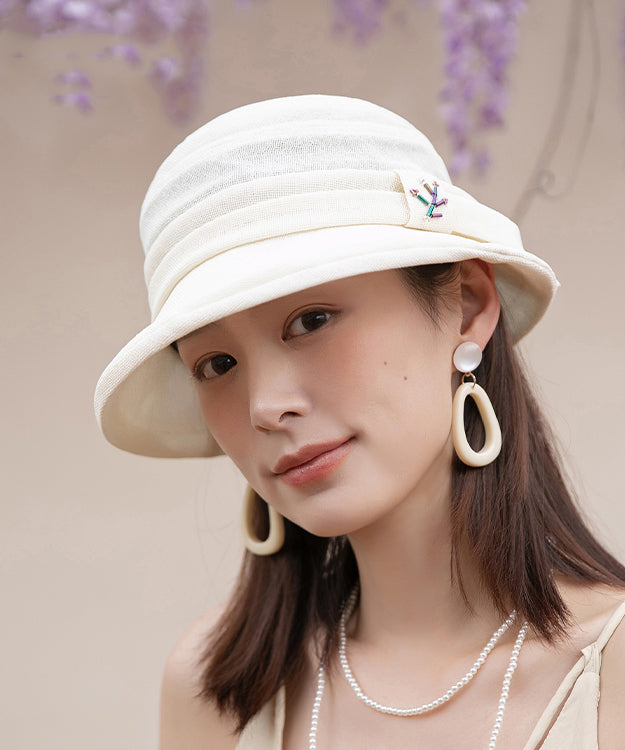 Beautiful Beige Wrinkled Bow Classy Cloche Hat