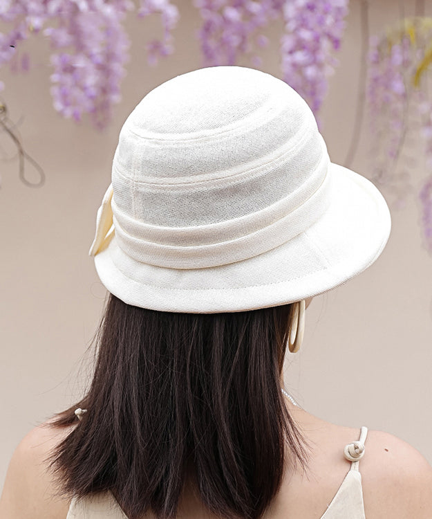 Beautiful Beige Wrinkled Bow Classy Cloche Hat
