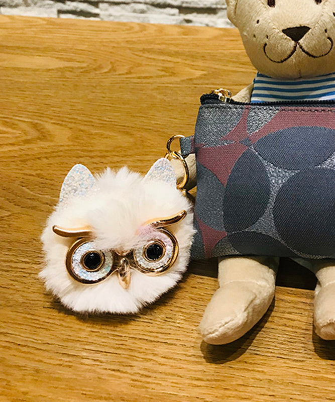 Beautiful Black Alloy Sequins Owl Fuffy Keychains