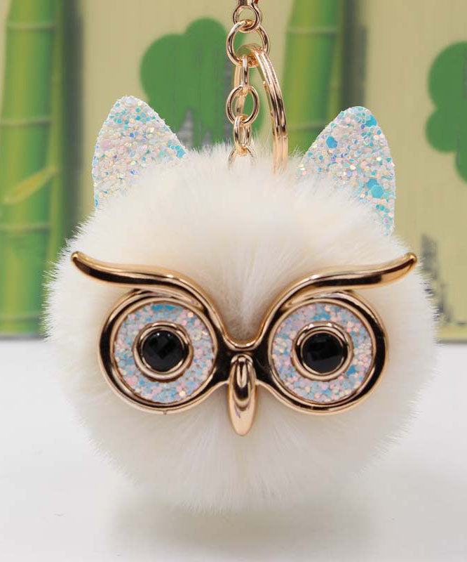 Beautiful Black Alloy Sequins Owl Fuffy Keychains