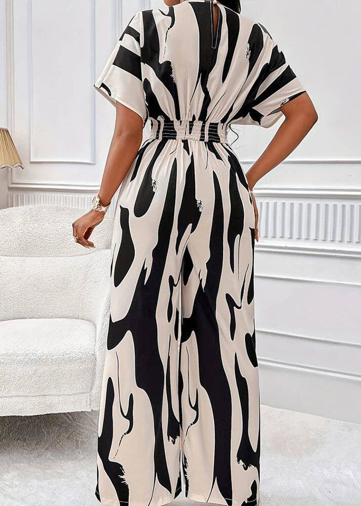 Beautiful Black Elastic Waist Print Spandex Jumpsuit Summer
