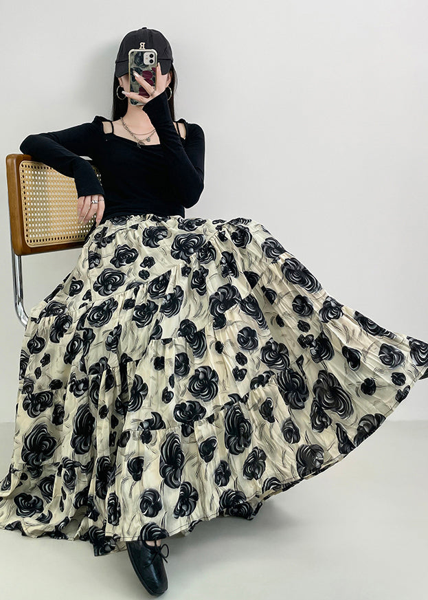 Beautiful Black Floral Exra Large Hem Cotton Skirts Spring