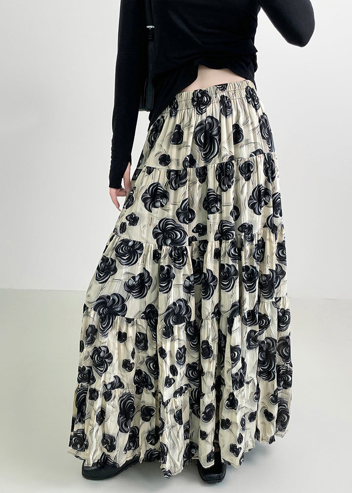 Beautiful Black Floral Exra Large Hem Cotton Skirts Spring