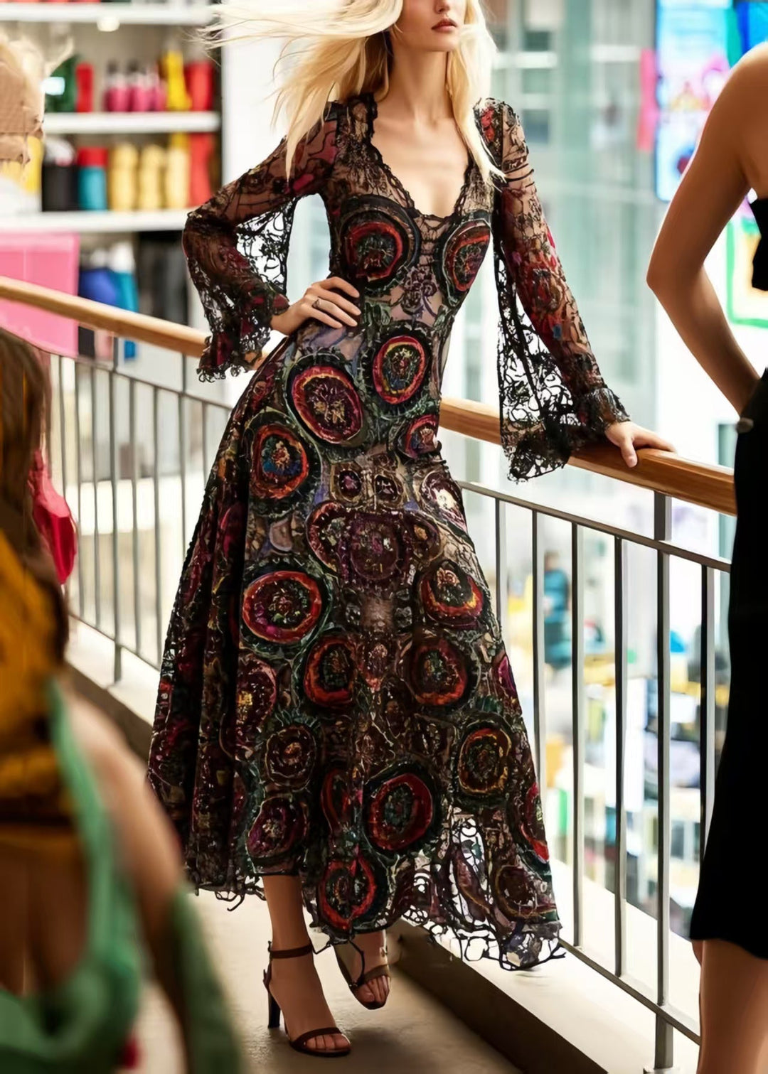 Beautiful Black Print Hollow Out Lace Dinner Dresses Summer