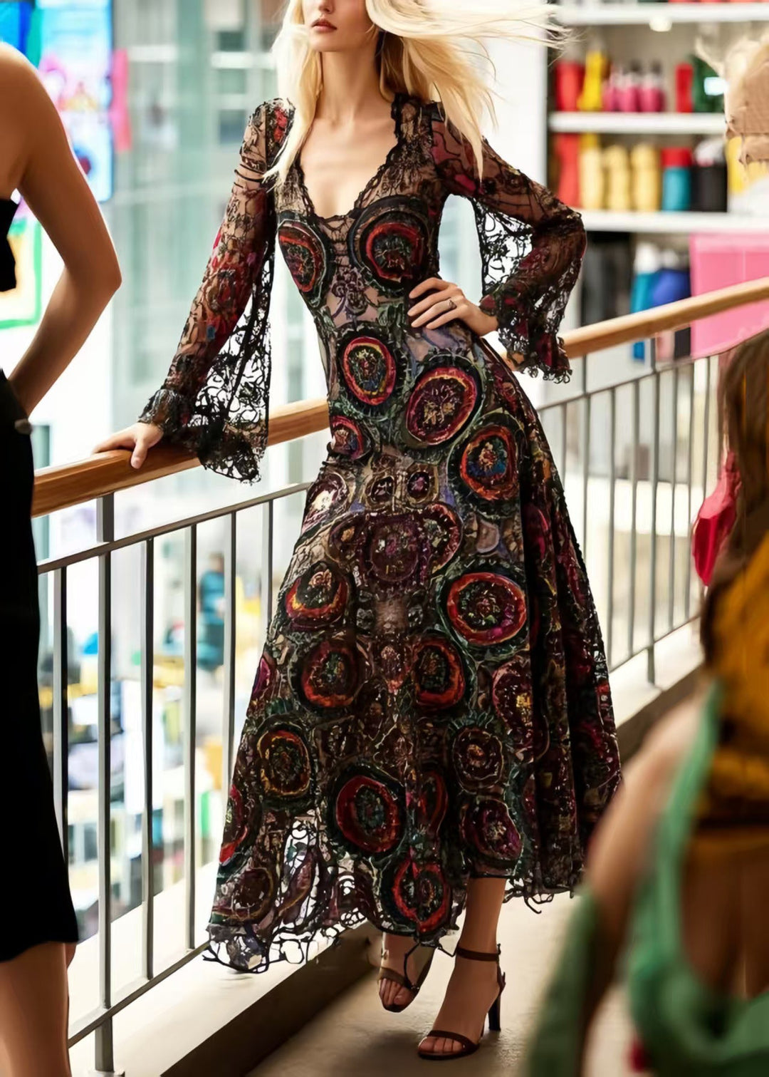Beautiful Black Print Hollow Out Lace Dinner Dresses Summer