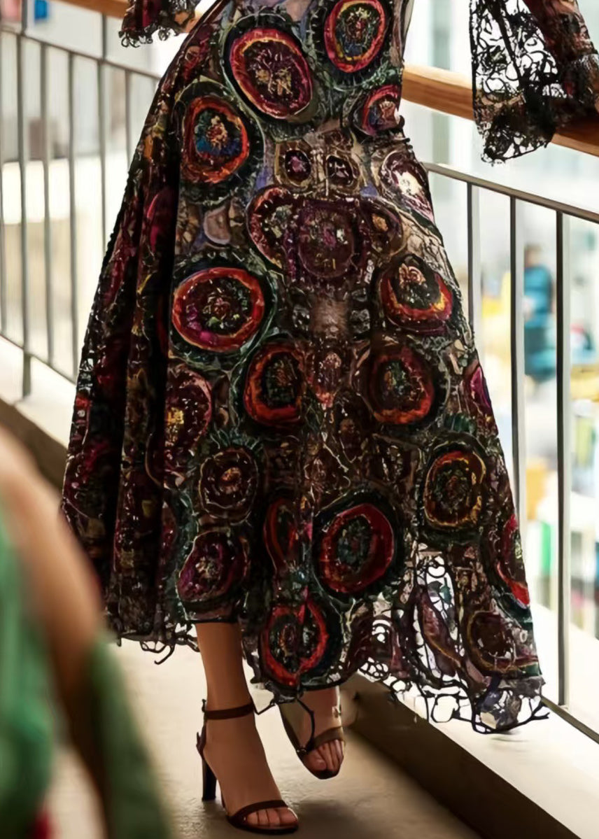 Beautiful Black Print Hollow Out Lace Dinner Dresses Summer