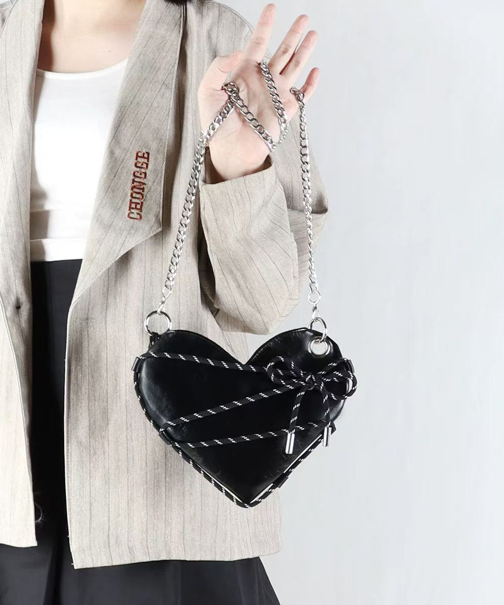 Beautiful Black Love Shaped Faux Leather Cross-body Bags