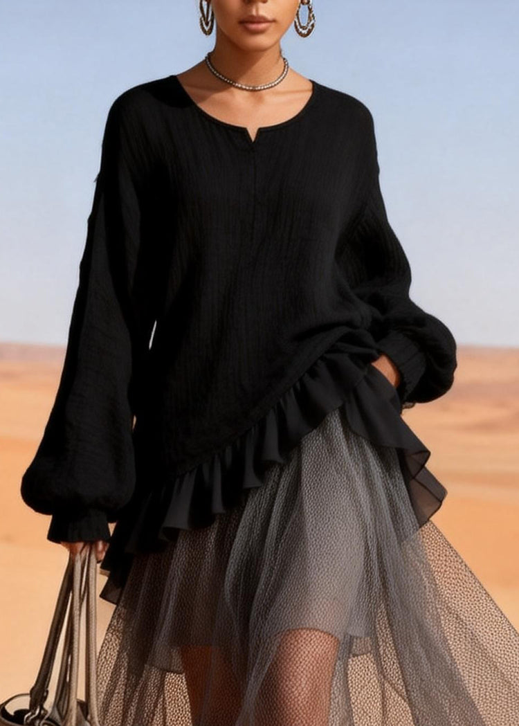 Beautiful Black O-Neck Ruffled Patchwork Tulle Dresses Spring - Omychic