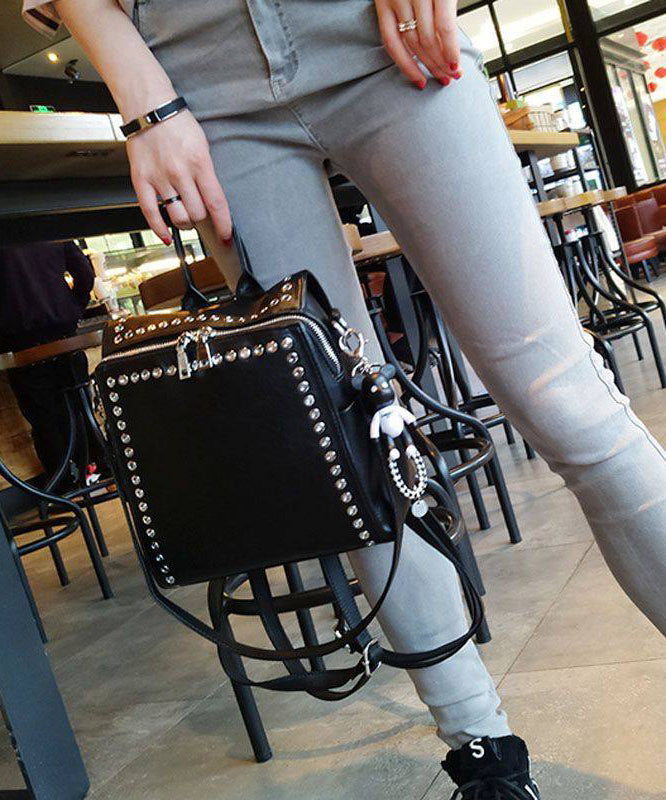 Beautiful Black Rivet Solid Durable Faux Leather Versatile Backpack Bag