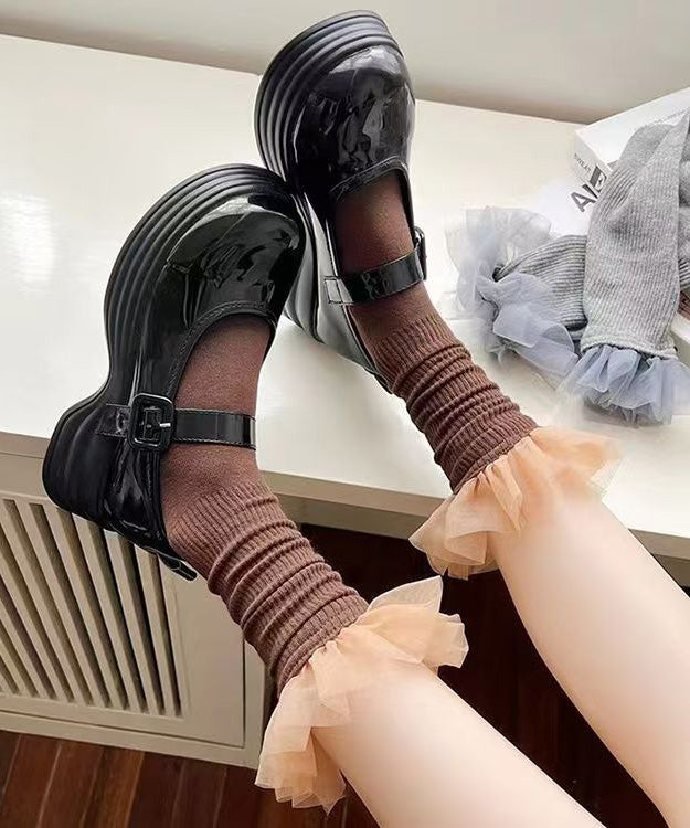 Beautiful Black Tulle Ruffled Cotton Mid Calf Socks