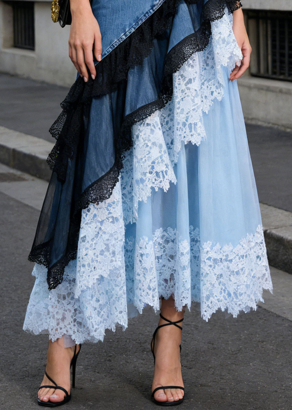 Beautiful Blue Asymmetrical Lace Patchwork Denim Skirts Summer - Omychic