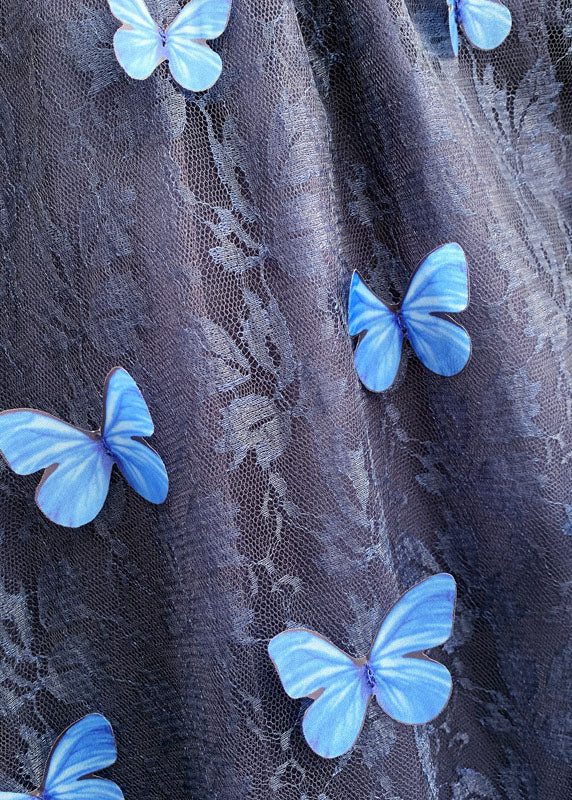 Beautiful Blue Butterfly Elastic Waist Tulle Jacquard Spring Skirt