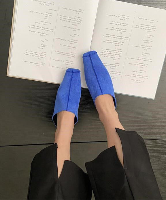 Beautiful Blue Faux Leather Elegant Thong Sandals