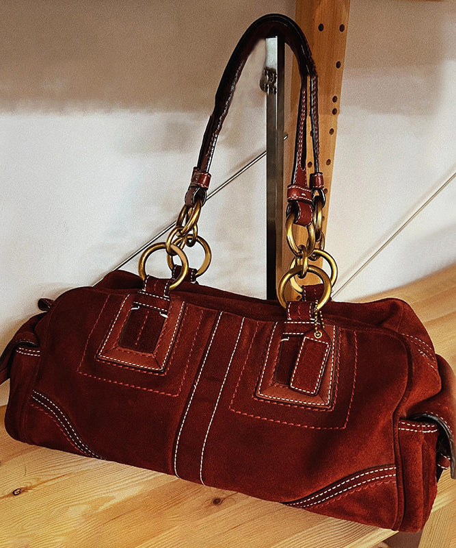 Beautiful Brown Patchwork Solid Durable Fine Suede Shoulder Bags