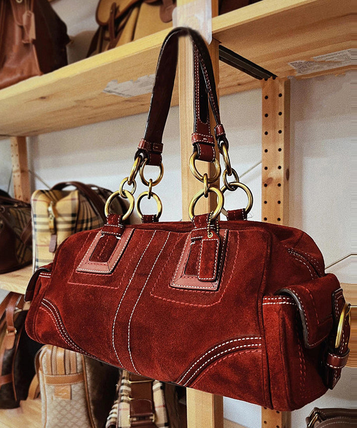 Beautiful Brown Patchwork Solid Durable Fine Suede Shoulder Bags