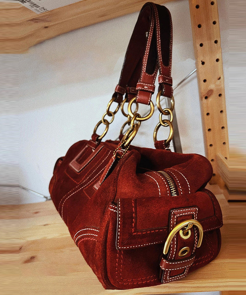 Beautiful Brown Patchwork Solid Durable Fine Suede Shoulder Bags