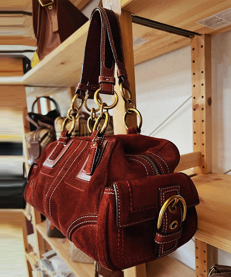 Beautiful Brown Patchwork Solid Durable Fine Suede Shoulder Bags