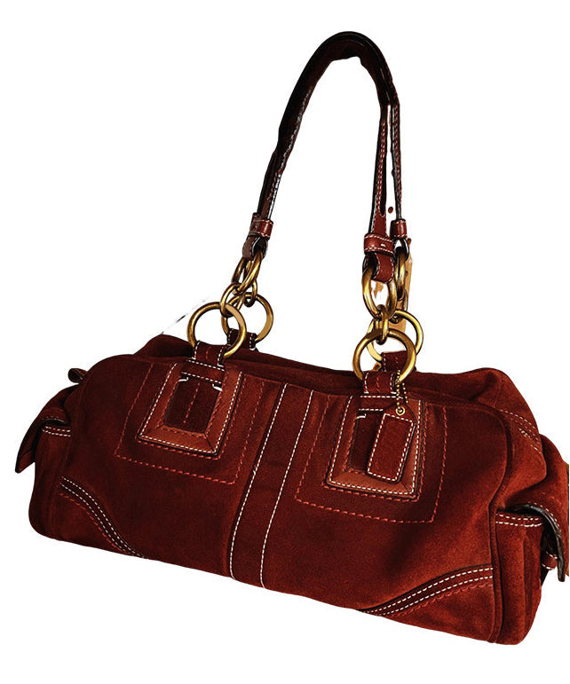 Beautiful Brown Patchwork Solid Durable Fine Suede Shoulder Bags