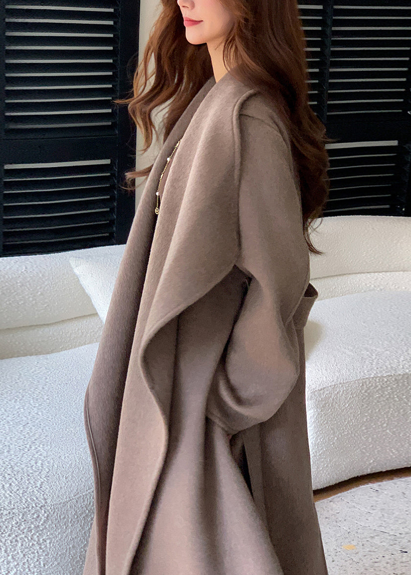 Beautiful Brown Peter Pan Collar Oversized Woolen Coat Winter