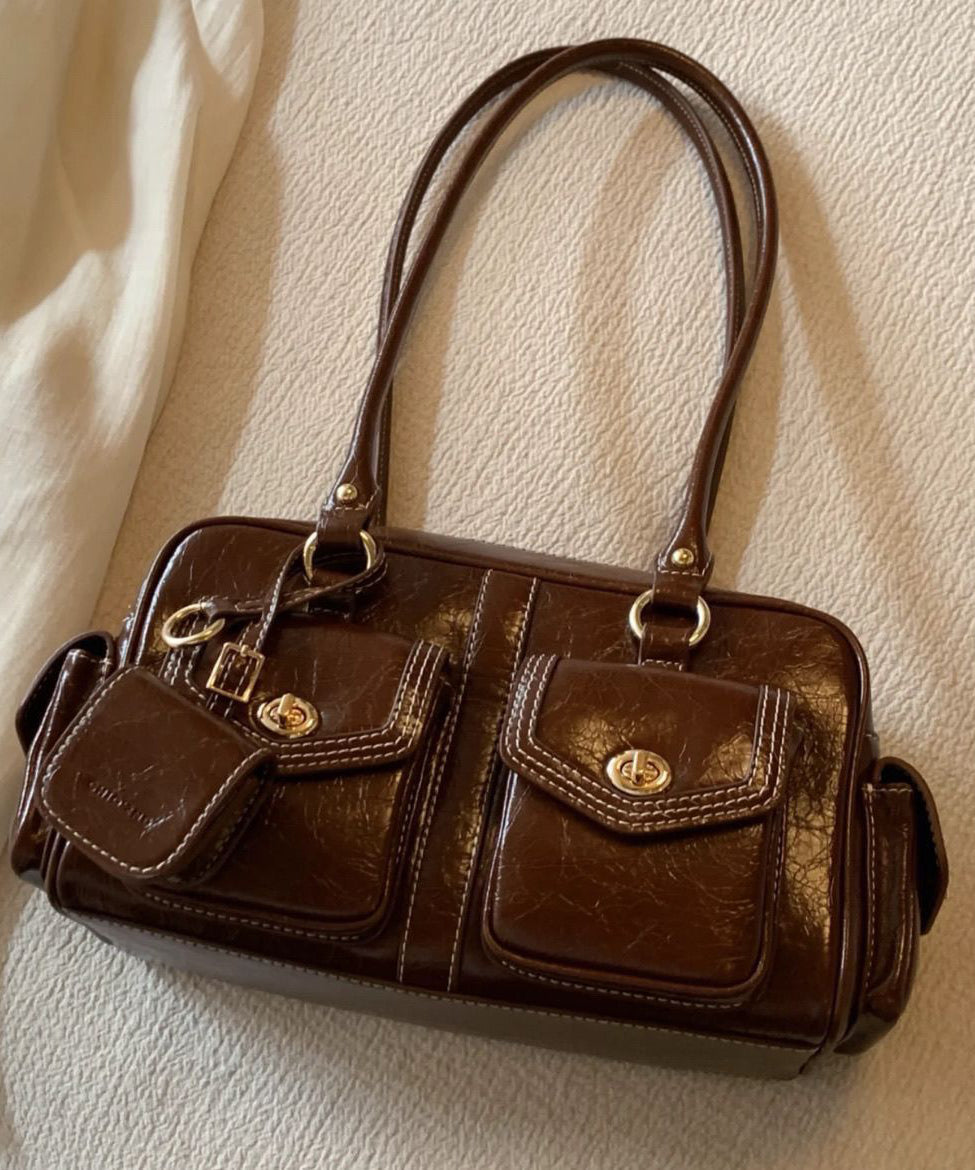 Beautiful Brown Pockets Faux Leather Tote Handbag