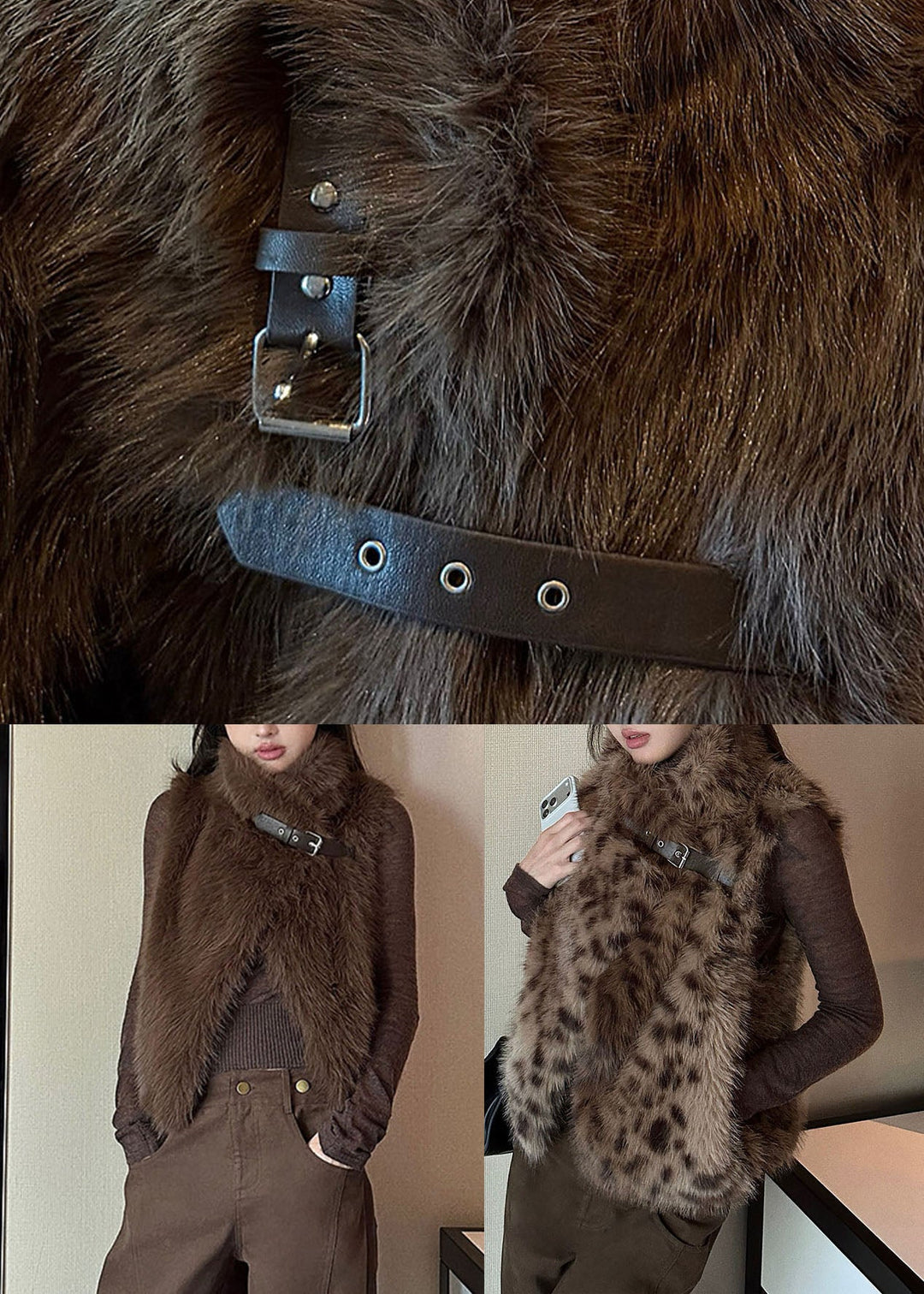 Beautiful Brown Stand Collar Mink Hair Waistcoat Sleeveless