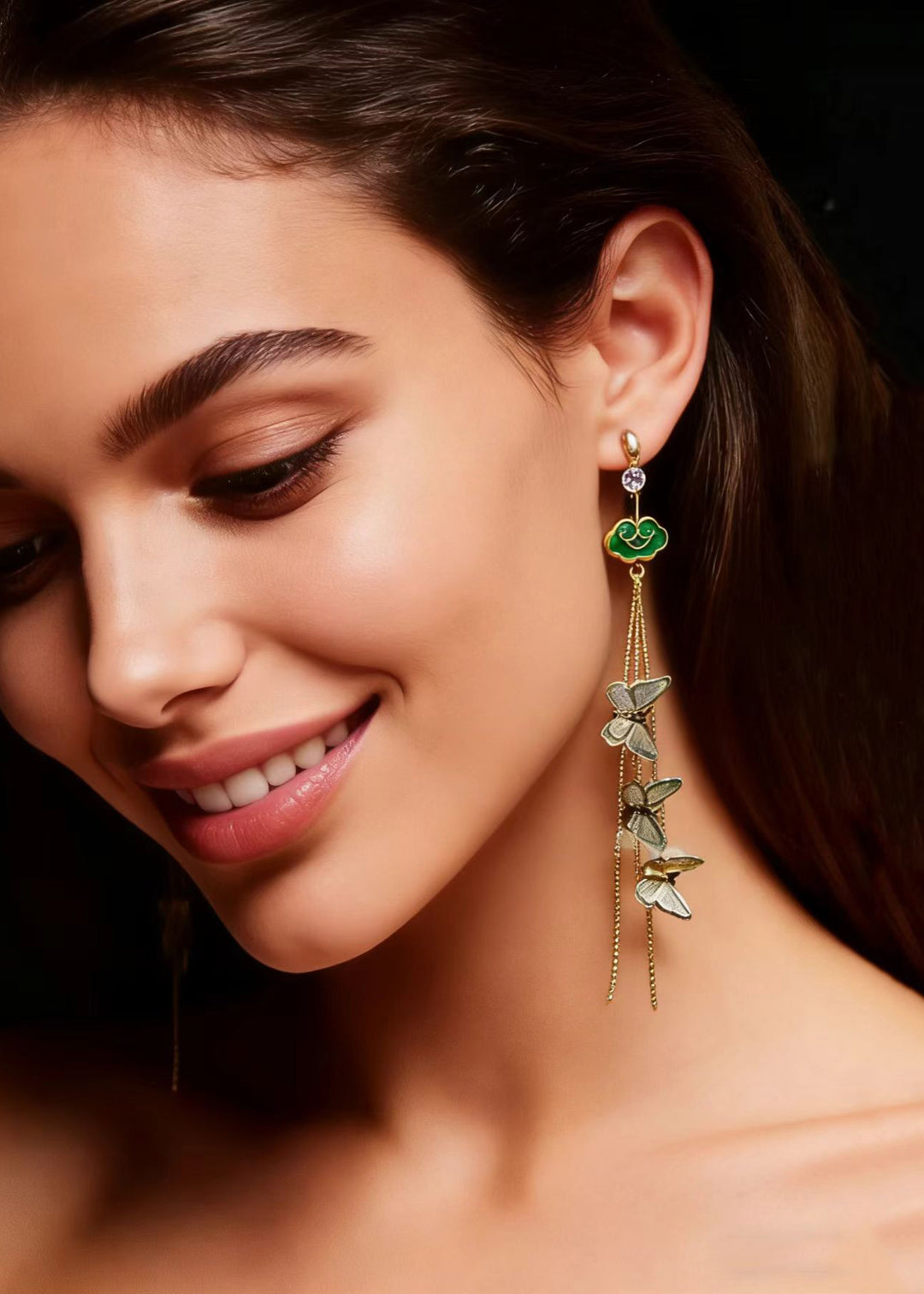 Beautiful Butterfly Design Tassels Long Drop Earrings