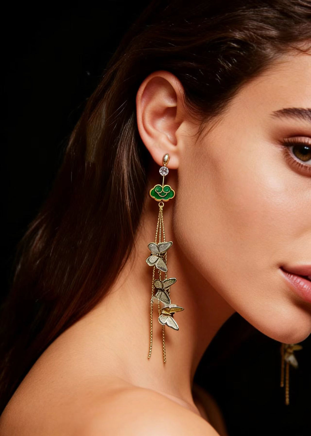 Beautiful Butterfly Design Tassels Long Drop Earrings