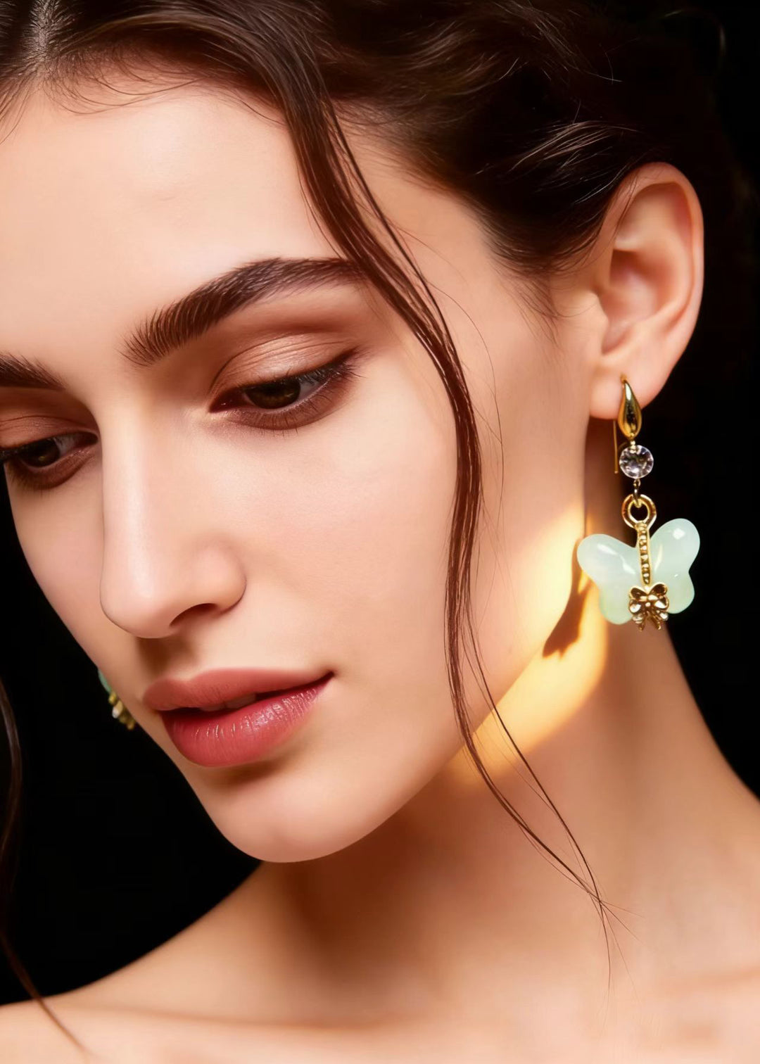 Beautiful Butterfly Jade Zircon Drop Earrings