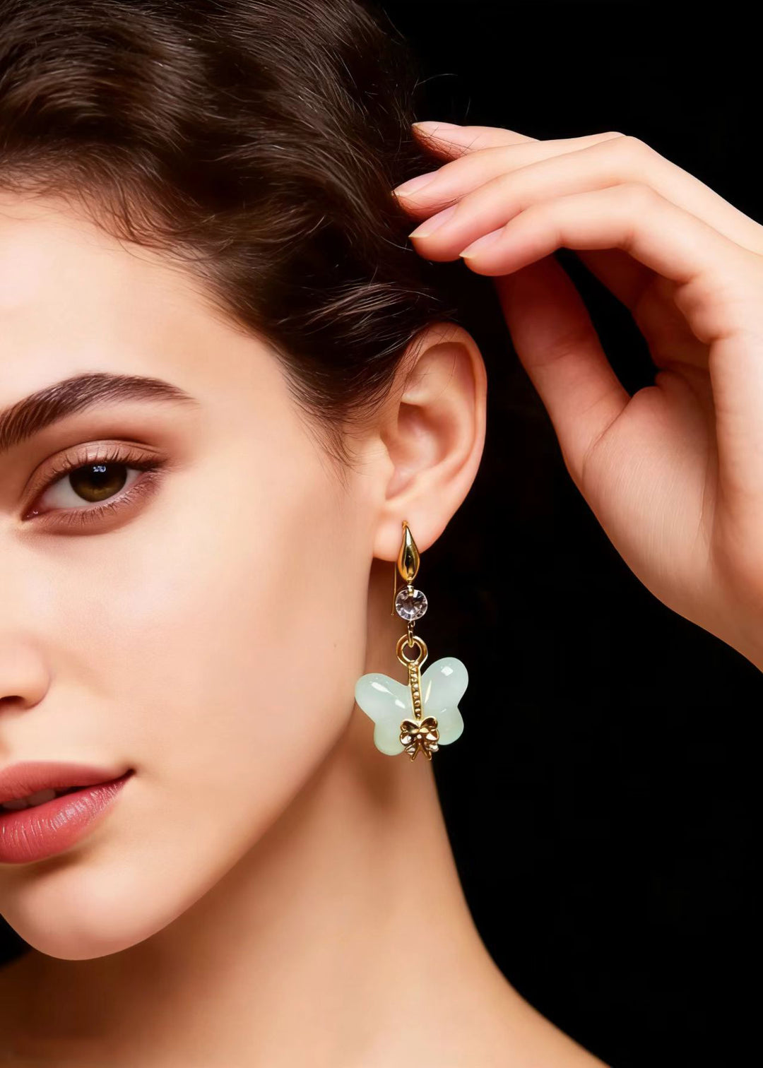 Beautiful Butterfly Jade Zircon Drop Earrings