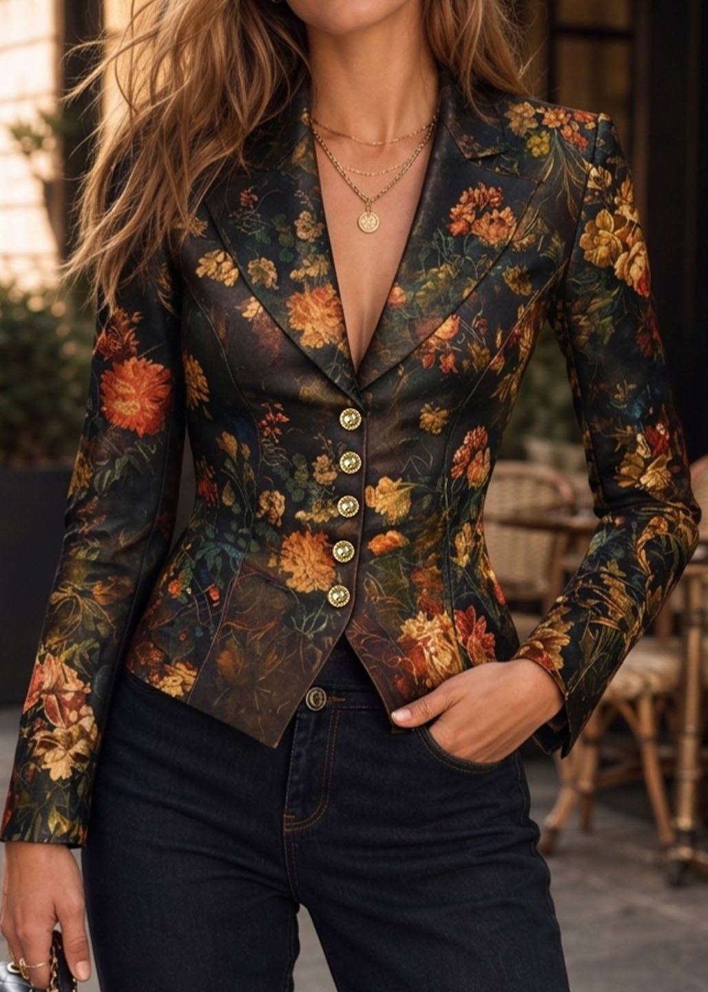 Beautiful Button Print Cotton Suit Coats Fall
