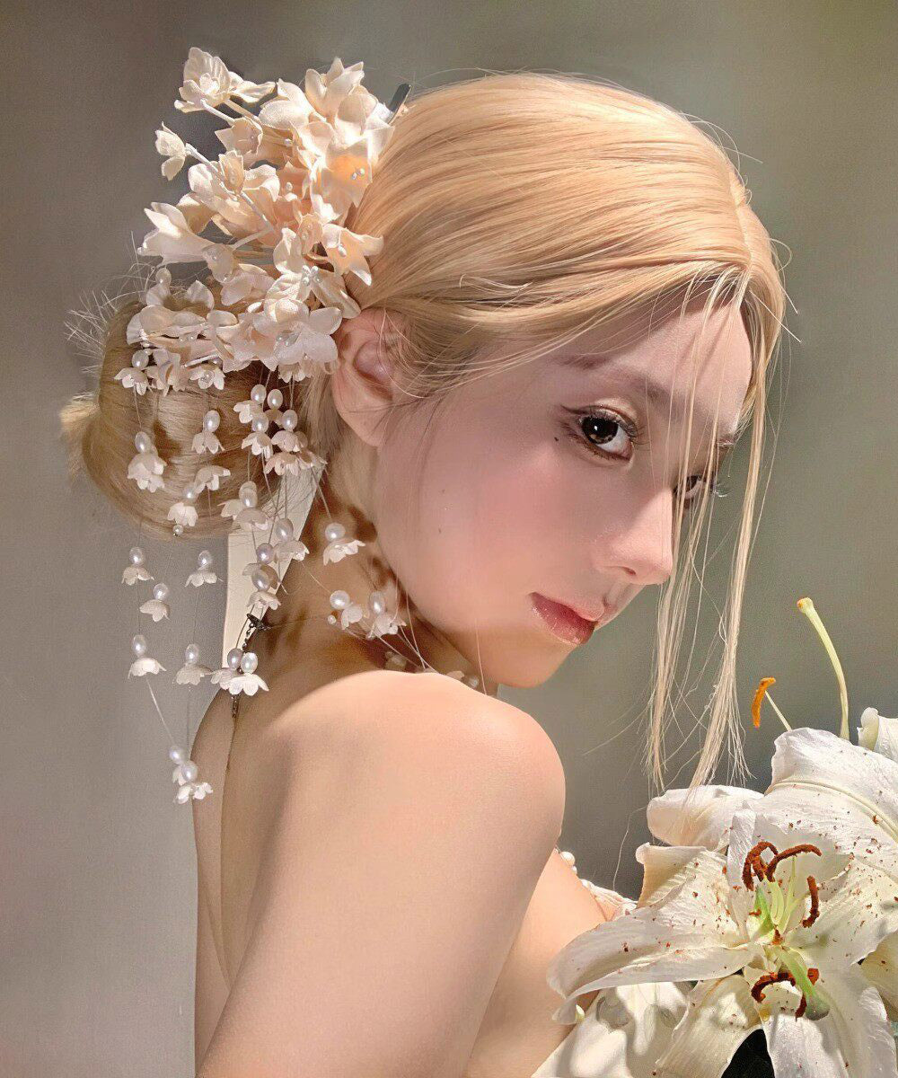 Beautiful Champagne Alloy Pearl Lily Of The Valley Tassel Hairpin - Omychic