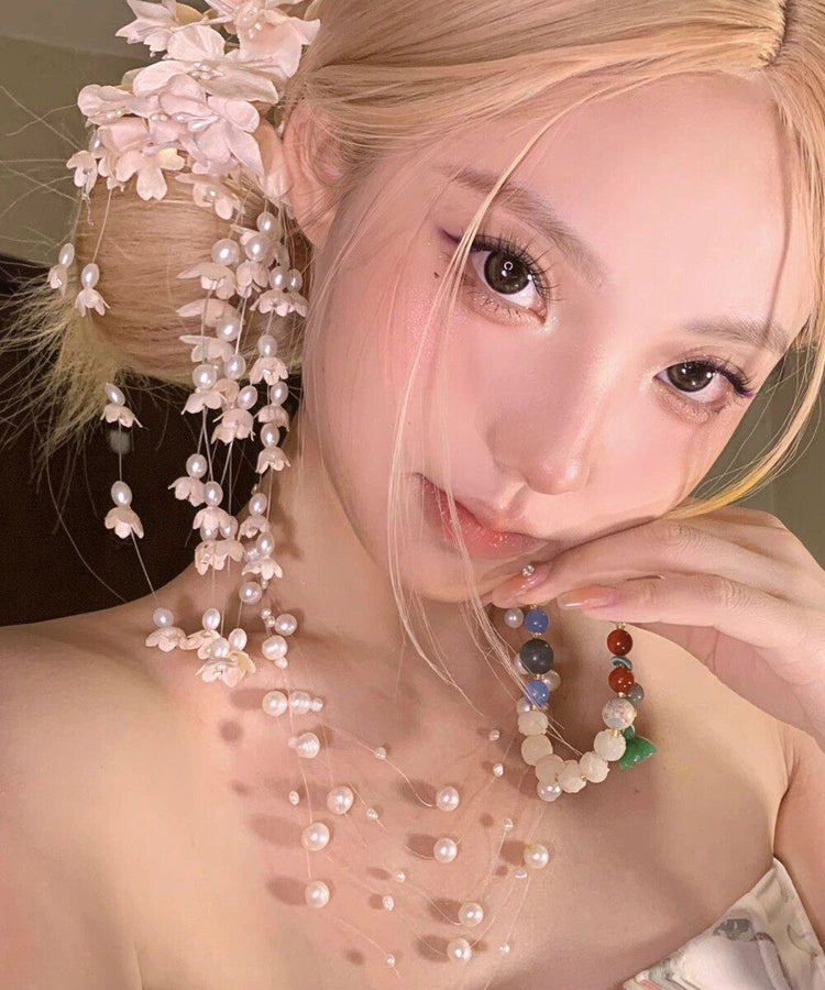 Beautiful Champagne Alloy Pearl Lily Of The Valley Tassel Hairpin - Omychic