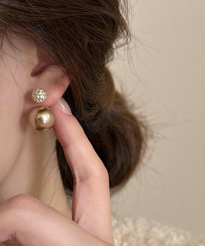 Beautiful Champagne Copper Overgild Pearl Stud Earrings