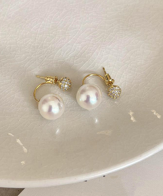 Beautiful Champagne Copper Overgild Pearl Stud Earrings