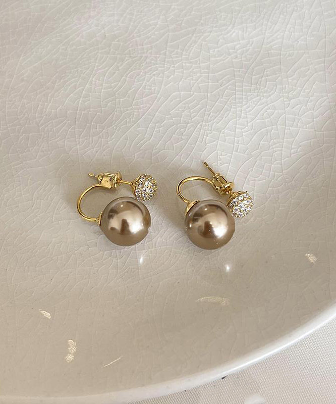 Beautiful Champagne Copper Overgild Pearl Stud Earrings