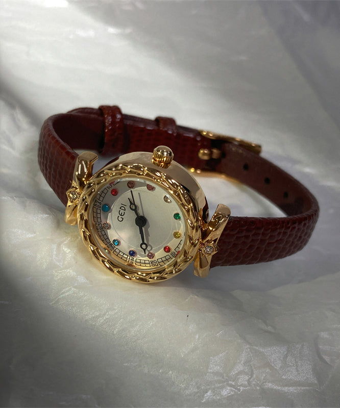 Beautiful Coffee Leather Alloy Quartz Movement Watches