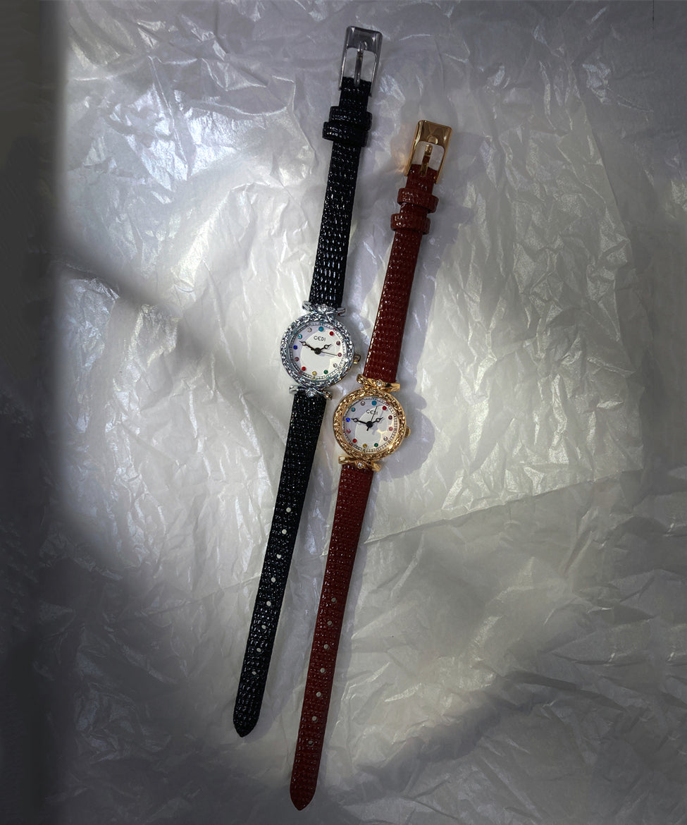 Beautiful Coffee Leather Alloy Quartz Movement Watches